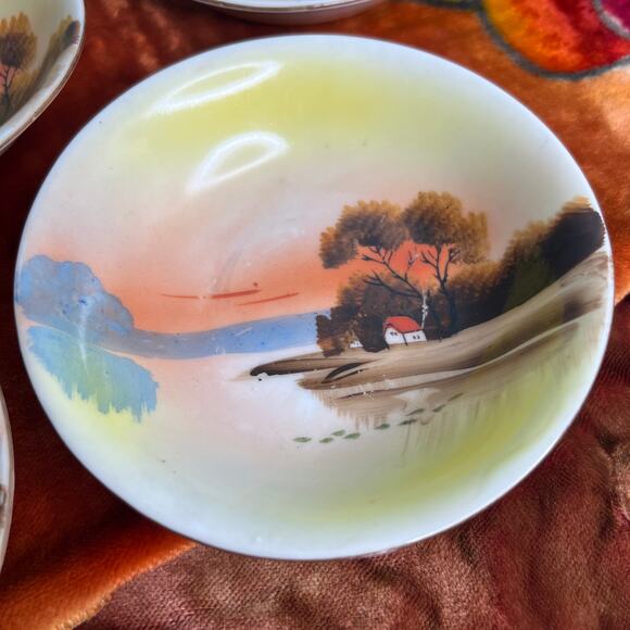Vintage Set of 4 Art Deco Nippon Hand Painted Dessert Bowls Japan Cottage - Picture 5 of 10